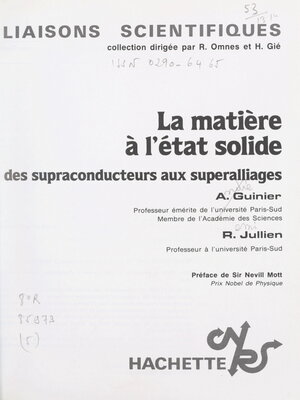 cover image of La matière à l'état solide